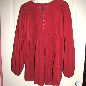 Gorgeous Red Needlecord Top by JW Style Sz XL